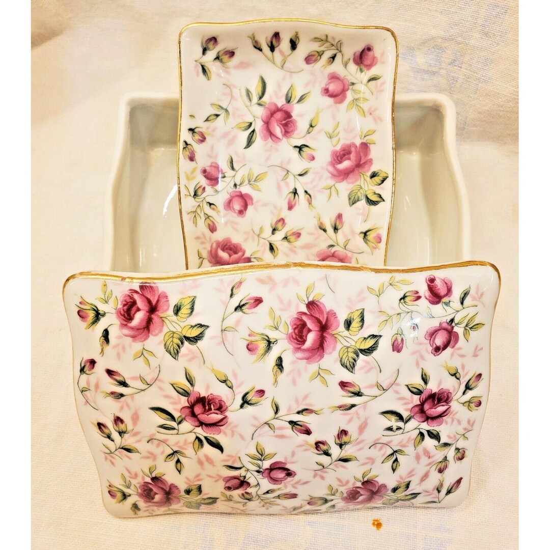Lefton China Roses Vintage Lefton China Porcelain Rose Chintz Cigarette Box + Ash Tray ...