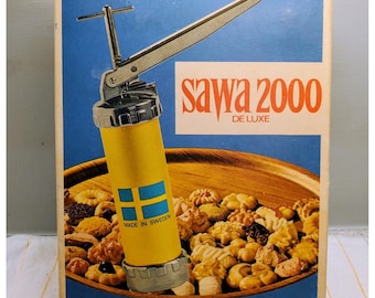 Sawa 2000 Deluxe Metal Cookie Press Decorator Gun Made In Sweden Vintage 60's
