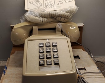 NIB Vintage ITT Desk Phone Beige Push Button Landline Telephone USA  Adj Ringer
