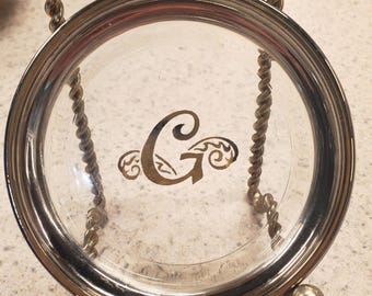 5 Vintage Dorothy Thorpe Monogram Initial G Clear Glass Coasters Silver Rim