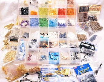 Huge Lot Jewelry Making Supplies 2 Organizers Metal Findings Beads Glass Shell