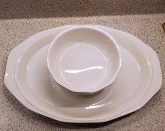 VTG Rare Pfaltzgraff White Heritage Cheese n Crackers Chip and Dip Set Oval