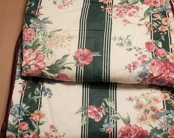 Vtg Pair Croscill Granada Pillow Sham Standard Green Stripe Cottagecore Floral