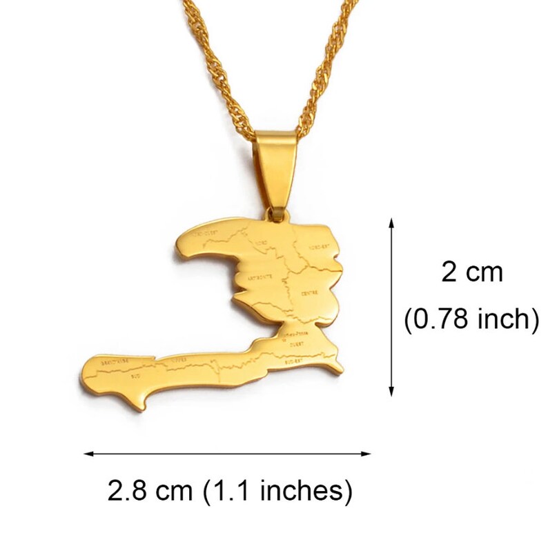 18k Gold Plated or Silver Haiti Map Necklaces for Men or Women, Silver Color/gold Haitian
