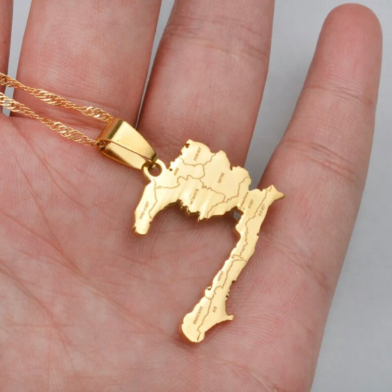 18k Gold Plated or Silver Haiti Map Necklaces for Men or Women, Silver Color/gold Haitian