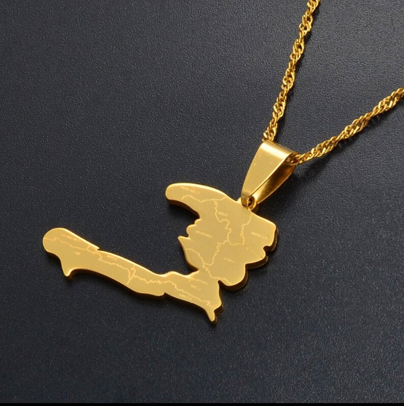 18k Gold Plated or Silver Haiti Map Necklaces for Men or Women, Silver Color/gold Haitian
