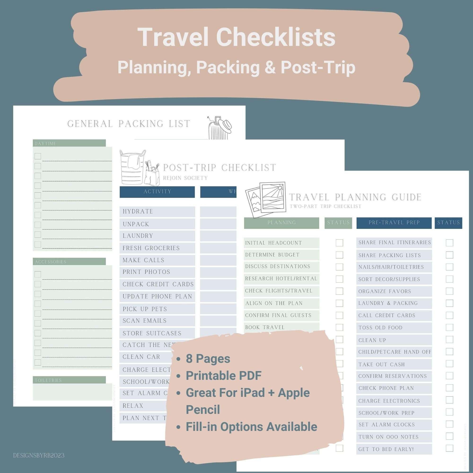 Printable Travel Checklist - Etsy