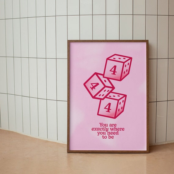 444 Print, Angel Numbers Poster, Pink Poster, Dice Wall Art, Spiritual Print, Spiritual Home Decor, Positive Affirmation, Digital Download