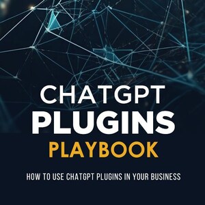May include: A dark blue background with a white and yellow text overlay. The text reads "ChatGPT Plugins Playbook: How to use ChatGPT plugins in your business". The background is a stylized image of a network of connected lines and dots.