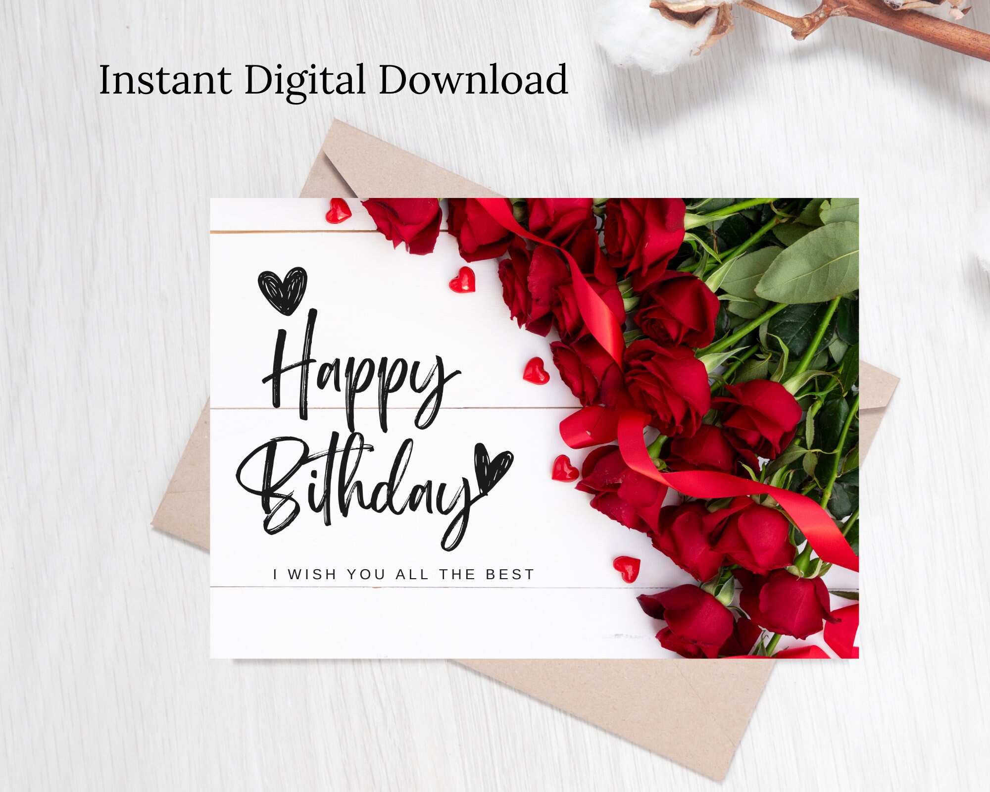 Rose Background Card Happy Birthday Card Birthday Greeting - Etsy