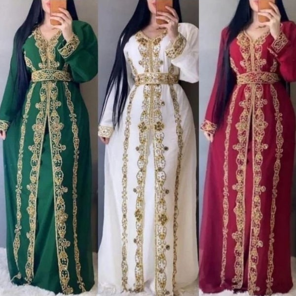 Uitverkoop Bruin groene Dubai kaftans Farasha Abaya Afrikaanse kledij Bruidsmeisje Arabische feestkleding Bruiloft Kaftans Forma Jurken Gratis Hoofddoek