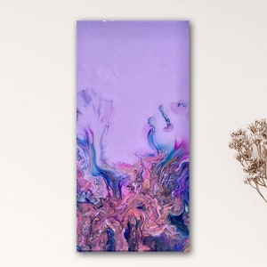 Lila, pink und gold 10x20 Acrylgemälde Dutch Pour auf Leinwand mit Epoxidharz-Deckschicht