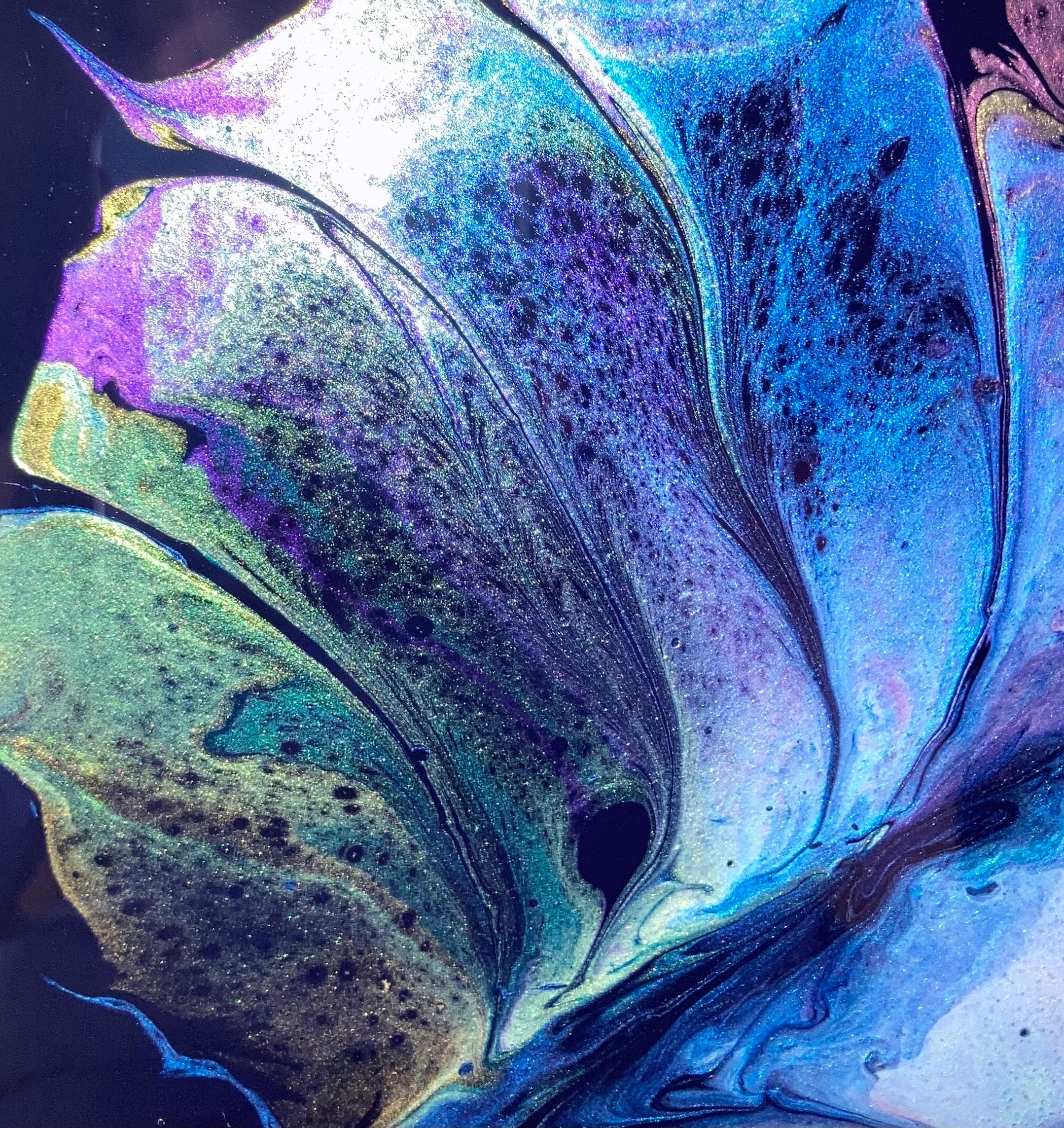 Fluid Art Pearl Iridescent Rainbow Floral Vine, Acrylic Dutch Pour ...