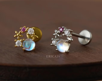Opal Flower Titanium Cartilage Earring – Flat Back Stud