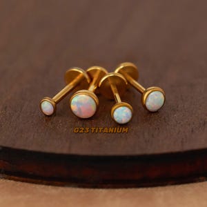 Tiny opal cartilage earring - push pin labret stud - white opal helix stud - conch stud - tragus stud - 20g 18g 16g piercing jewelry stud