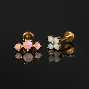 Opal Cartilage Earrings - Pink Opal Helix Earring - White Opal Conch Earrings - 16G Labret Stud - 18G Screw Back Earrings - Titanium Post