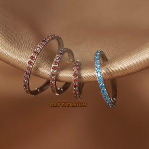 Cz Clicker Hoop - Garnet Silver Cartilage Hoop - Azure Conch Hoop Earrings- Helix Rings- 16G Seamless Clicker - Tragus Hoop - Nose Rings