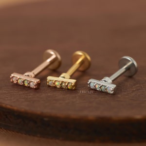 Weißer Opal Stab Knorpel Ohrring - Helix Piercing - Conch Ohrring - 18G Labret Bolzen - Piercing Schmuck - Tragus Bolzen - Conch Piercing 16G