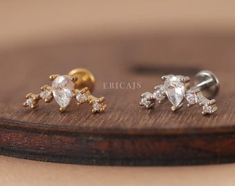 Pear Cut Helix Earring: Dainty Titanium Flat Back Stud