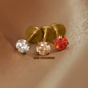 Multi-Color cartilage earring - flat back earrings - 16g 18g 20g tragus stud - helix stud - conch piercing -  threadless titanium earrings