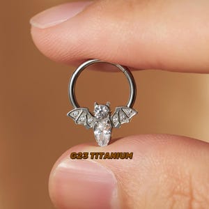 Bat Septum - Titanium Earrings - 16G Septum Ring - Piercing Jewelry - Hinged Hoop - Segment Hoop - Cartilage Hoop - Nose Ring - Clicker