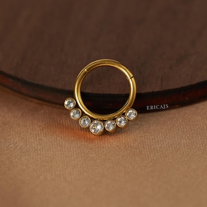 Bague de septum en or 16 g - boucle d'oreille Daith - cartilage - bijoux de septum - piercing Daith - 8 mm/10 mm - boucles d'oreilles clicker - bague articulée -316 L