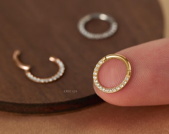 Whitc CZ Septum Hoop - 16G Surgical Steel Cartilage Hoop - Daith Earrings - Helix Hoop - Septum Jewelry - 1.2*8/10mm Nose Hoop - Clicker