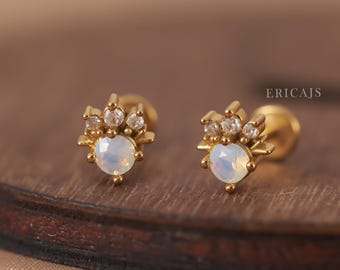 Opalite Palmstone Flatback Earring - Helix Stud - Cartilage Piercing Jewelry - Conch - Daith - Labret - Tragus Jewelry