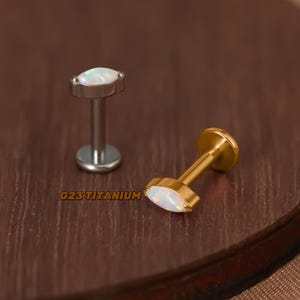 Marquise white opal cartilage earring - 16g 18g 20g opal titanium conch stud - labret stud - helix stud - tragus earring - flat back earring