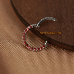Garnet Septum Hoop - Titanium Earrings - Nose Hoop - Septum Jewelry - Daither Earring - Daith Hoop - Septum Clicker Silver - 16G*8MM