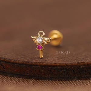 Angel Wing Flat Back Earrings - Threadless Push Pin - 16G 18G Cartilage Piercing - Helix Earrings - Gift for Her - Titanium Earrings