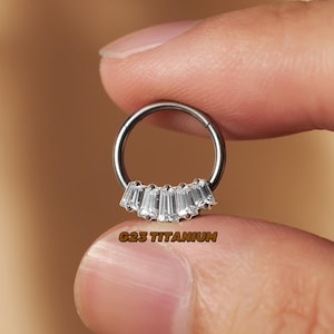 Whitc CZ Nose Jewelry - Daith Hoop - Septum Clicker - Cartilage Hoop - Tiny Hoop Earring - Hinged Hoop Earring - Seamless Ring - Rook Ring