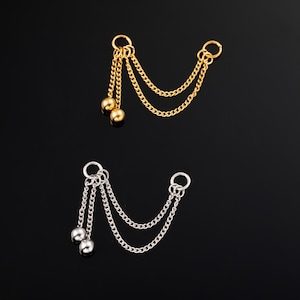 Dwurzędowy łańcuszek do kolczyków: podwójne ogniwo typu Twin Orb • Wielopunktowe złącze • Łańcuszek typu helisa do płatka • Stal nierdzewna platerowana 18-karatowym złotem