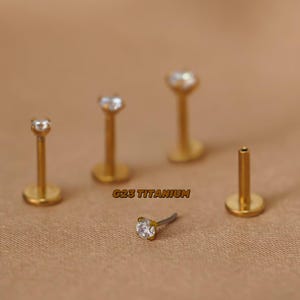 Crystal cartilage earrings - flat back earring - gold stud earring - helix stud piercing - conch stud - tragus stud - Push Pin labret stud