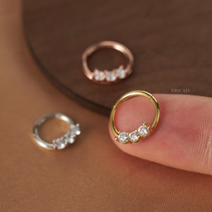 Anneau de nez en cz blanche - cliquet de septum - cerceau articulé Daith - boucles d'oreilles Daith - cerceau de cartilage - acier inoxydable 316L - bijoux Daith - bague 16 g