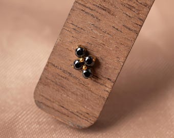 Black Cubic Zirconia Cluster Stud Earring Flat Back Piercing Helix Tragus Cartilage Lobe Minimal Dainty Everyday Wear Jewelry