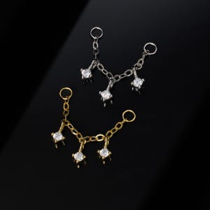 Chaîne de boucle d'oreille délicate pour piercing - chaîne d'haltères industrielles - boucle d'oreille en or - chaîne hélice - chaîne de conque - goujon de cartilage - 18G 16G 20G