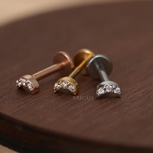 Tiny Moon Flat Back Earring, Small Cartilage Earring, Titanium Earring, Conch Piercing, Helix Earring, Tragus, Hypoallergenic, 16g, 18g, 20g