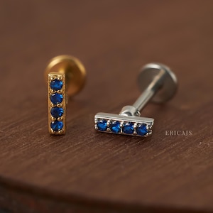 Sapphire Blue Cartilage Studs - Tragus Earring - Conch Earrings - Helix Piercing - Labret 16G - Forward Helix Stud 18G - Threadless