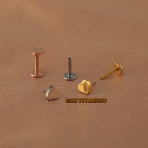 Titanium heart cartilage earrings - labret studs  - helix studs - tragus studs - conch studs - titanium stud 16g - 18g 20g flat back earring