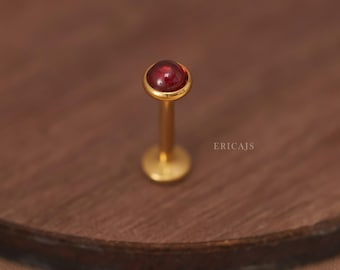 Garnet Flat Back Stud: 16G Titanium Piercing Earring