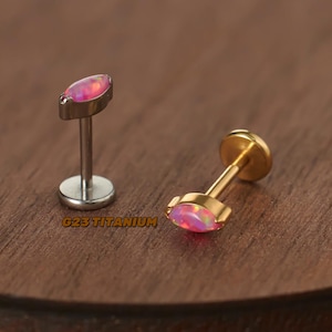Tiny Pink Opal Cartilage Earring - Small Helix Jewelry - Conch Stud - Forward Helix - Titanium Nose Stud - Internally Threaded - Labret Stud