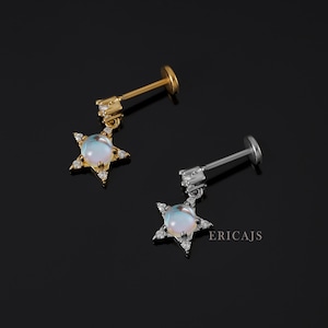 Star Cartilage Earrings - Flat Back Earring - Threadless Piercing Jewelry - Helix Earring - Tragus Earring - Gift for Her - Hypoallergenic