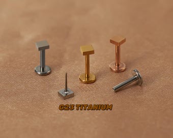 Square Titanium Cartilage Earring: Flat Back Labret Stud