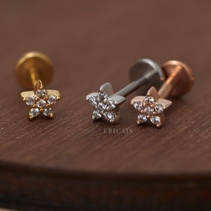 Piercing de cartilagem minúsculo, brinco de concha, pino de hélice, brinco de pelo, pino de pressão, brincos de parte traseira plana, 16G, 18G, 20G, brincos de pino de estrela, tragus