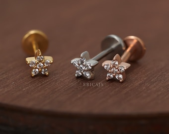 Tiny Cartilage Piercing, Conch Earring, Helix Stud, Nap Earring, Push Pin, Flat Back Earrings, 16G, 18G, 20G, Star Stud Earrings, Tragus