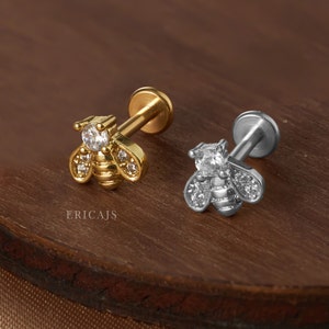 Cartilage Earring, Humble Bee Earrings, Conch Piercing, Tragus Piercing Jewelry, 16G Cartilage Earrings, Helix Earring Silver, Gold Labret