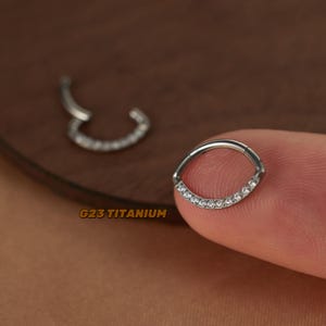 Moon Titanium Daith Piercing Jewelry - Silver Daith Earrings - Septum Ring - White CZ Septum Clicker - 16G Nose Hoop - Septum Hoop - 1.2*8mm