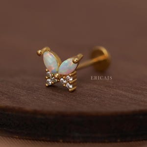 White Opal Flat Back Earrings - 16G Earrings - Butterfly Earrings - Helix Studs - Small Tragus Earring - Conch Studs - Forward Helix 18G 20G