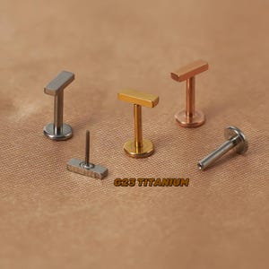 Rectangle cartilage earring - titanium flat back labret 16g 18g 20g earring - tragus stud - labret stud - helix stud - everyday stud earring